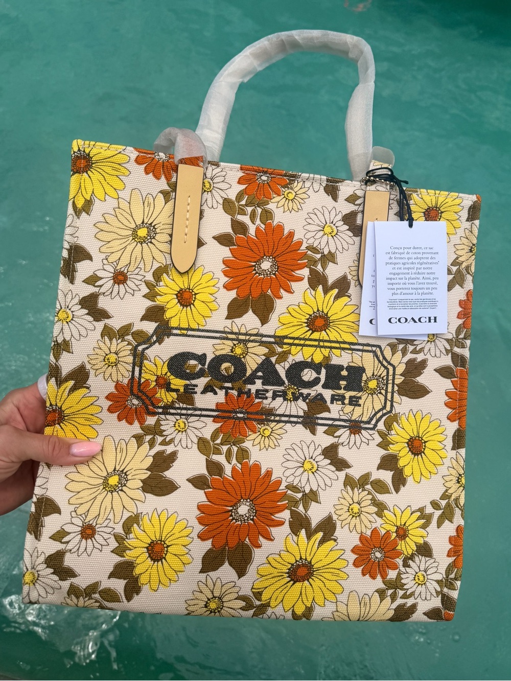 Coach Canvas Tote Bag With Floral Sunflower Print